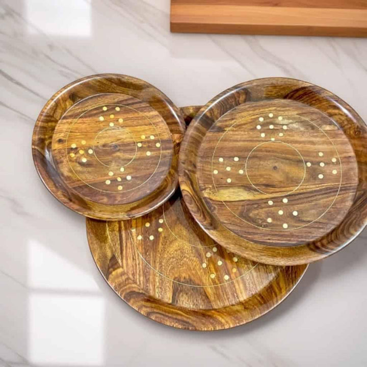 Brass Plate Set with Wooden Base - wcspk