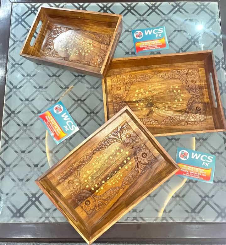 Wooden Tray Set – Brass & Carved - wcspk