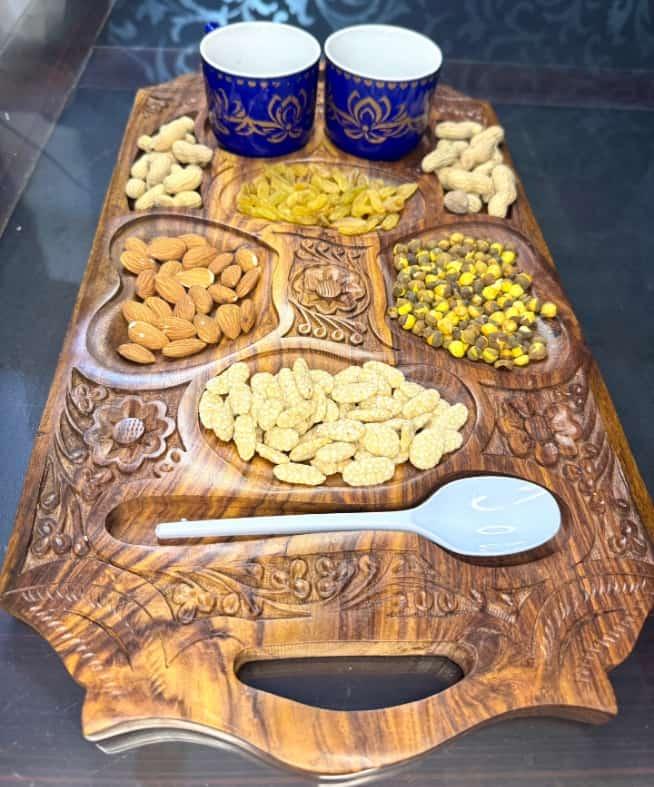 Carved Wooden Dry Fruit Tray - wcspk