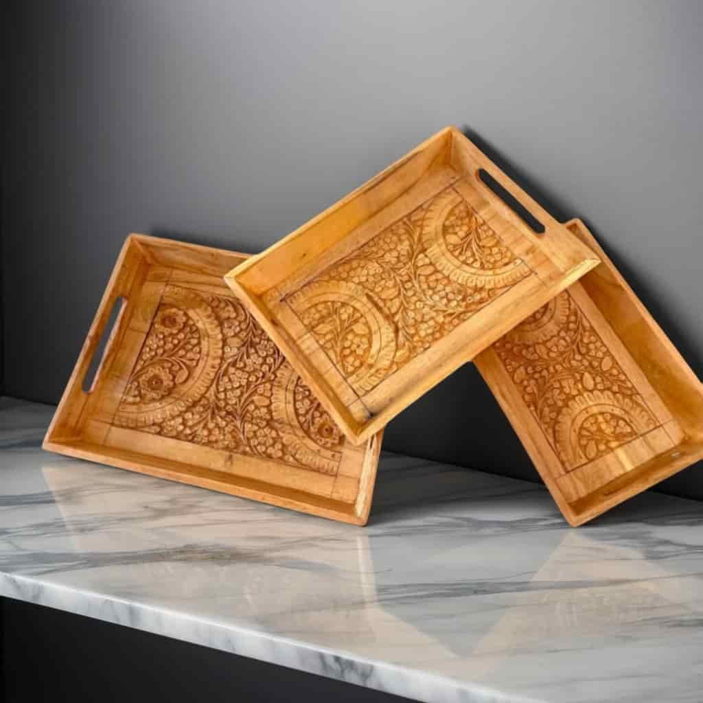 Carved Wooden Tray Set - wcspk